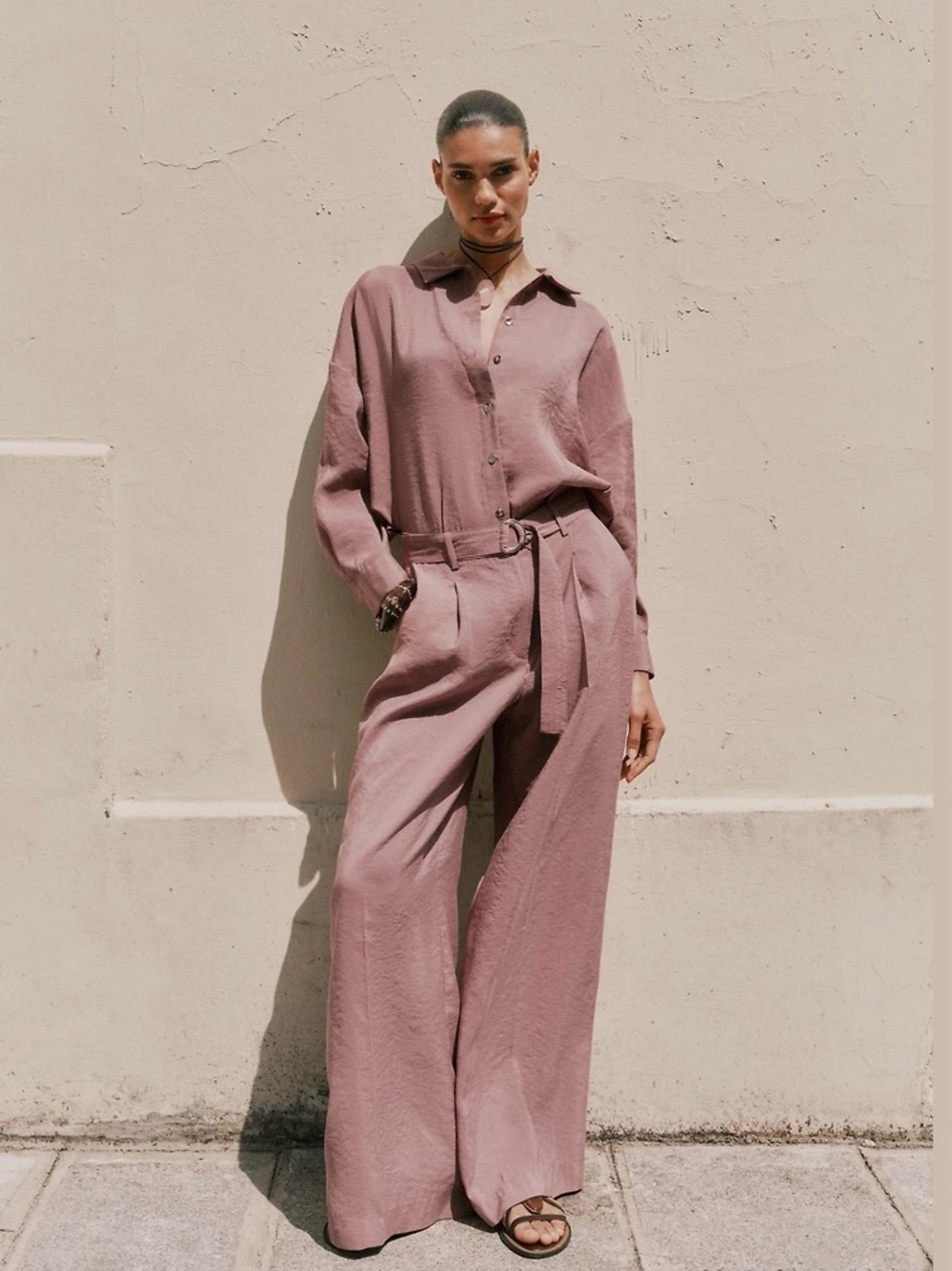 Zara Wide-Leg Flowy Pants in Dusty Rose